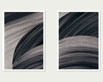 2 Piece Art Prints, Black and White Minimalist Contemporary Art Print, Grey Wall Art Prints, Neutral Tones Wall Decor, Abstract Paintings