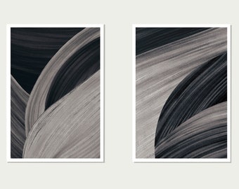 Set of 2 Black and White Minimalist Contemporary Art Print, Grey Wall Art Prints, Neutral Color Posters, Set of Abstract Painting, Large Art