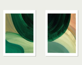 Emerald Green Print Set, abstract art print set of 2, minimalist watercolor art, contemporary wall art, apartment wall art, green art print.