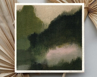 Pintura abstracta original de paisaje, acrílico sobre lienzo de 6 x 6 pulgadas, arte de pared minimalista con textura.