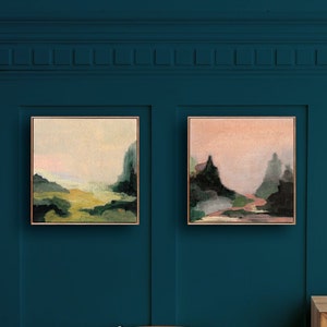 Set di 2 stampe paesaggistiche, set di due dipinti di paesaggio, arte paesaggistica quadrata, dipinti di paesaggi vintage, arte paesaggistica vintage rustica.
