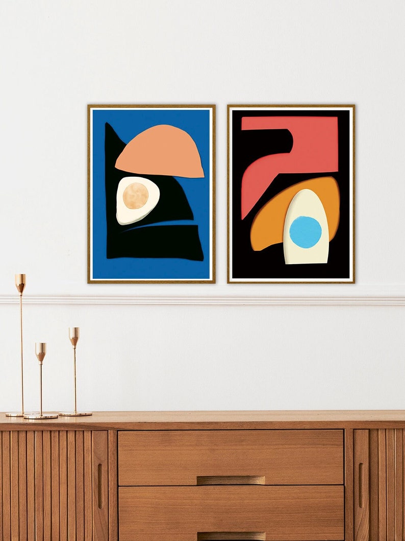 Abstract Art Poster set of 2, Two piece Abstract Art Prints by Kalamasa, Mid Century Wall Decor, Japandi Artwork, Modern Scandinavian Prints zdjęcie 8