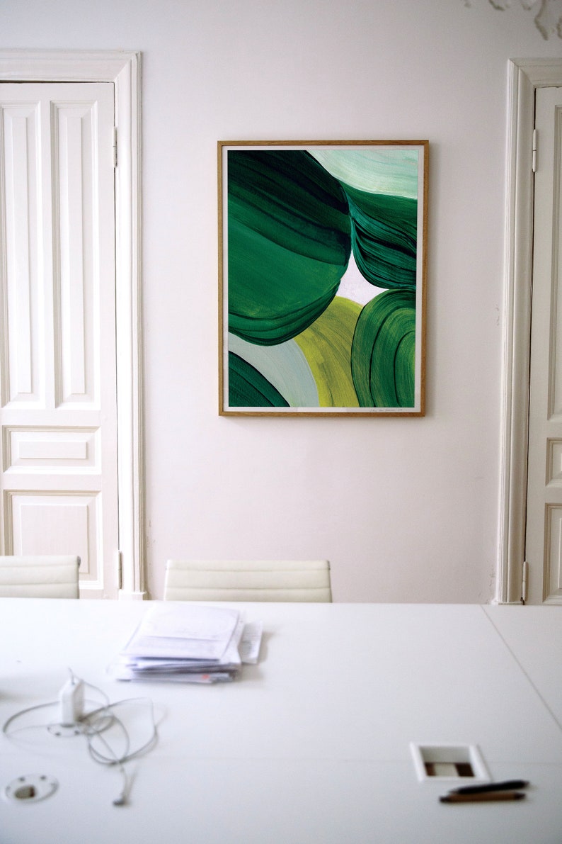 Abstracte groene print, moderne aquarelkunst, hedendaagse grote muurkunst voor huisdecor, smaragdgroene kunstprint, groene aquarel abstract afbeelding 5
