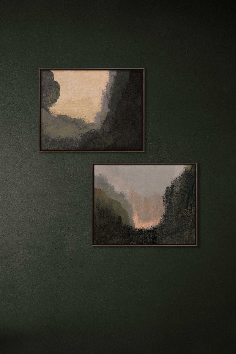 Two sets of vintage landscape art prints - 16x20 - Nature & Wildlife. A pair of watercolor landscape art prints. A neutral landscape paintings. Two large green landscape art prints for neutral wall house decor.