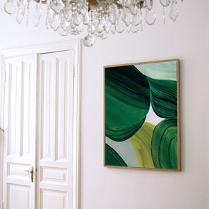 Abstracte groene print, moderne aquarelkunst, hedendaagse grote muurkunst voor huisdecor, smaragdgroene kunstprint, groene aquarel abstract afbeelding 6