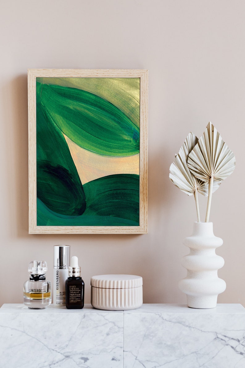 Emerald green wall art Set of 3 prints Leafy abstract decor Etsy