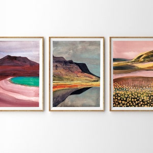 Set of 3 prints, Mountain Print Set, abstract landscape prints, Watercolor Mountain Print, National Park Art, Rural Landscape Watercolor Art
