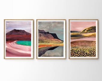 Set van 3 prints, Mountain Print Set, abstracte landschap prints, Aquarel Mountain Print, National Park Art, Landelijk Landschap Aquarel Art