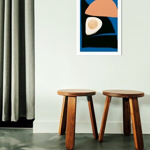 Minimalist abstract poster made by artist named Kalamasa Art Gallery. The best and most beautiful art print with abstract organic color of blue white pink and black.