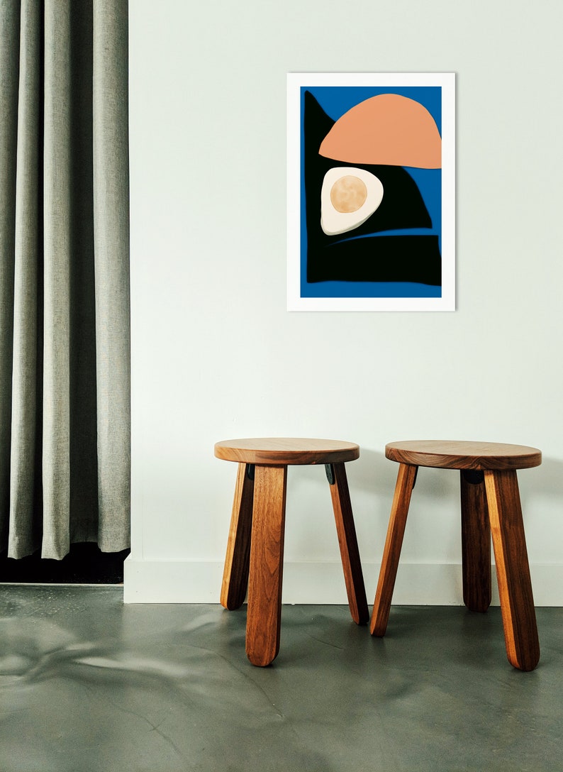 Minimalist abstract poster made by artist named Kalamasa Art Gallery. The best and most beautiful art print with abstract organic color of blue white pink and black.