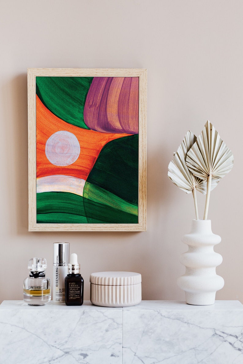 Abstract Green Orange Prints Contemporary Wall Art for Home Etsy