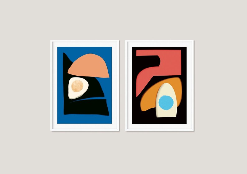 Abstract Art Poster set of 2, Two piece Abstract Art Prints by Kalamasa, Mid Century Wall Decor, Japandi Artwork, Modern Scandinavian Prints zdjęcie 10