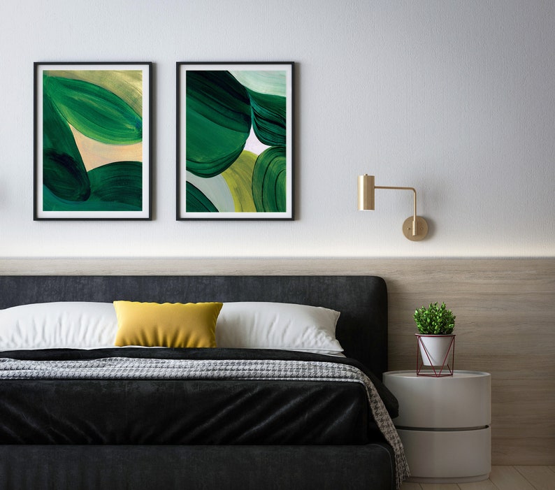 Emerald Green Painting abstract art print set of 2 image 3