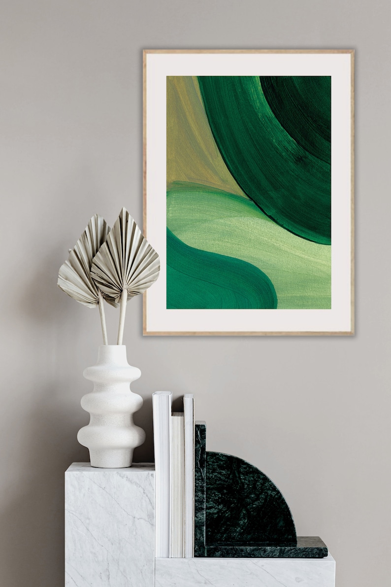 Abstract Emerald green prints, Emerald Green wall art for home decor, Mid century print, abstract green painting, minimalist green artwork zdjęcie 2
