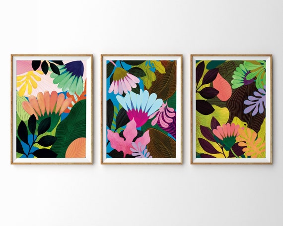Colorful Floral Botanical Print Set of 3 Gallery Wall Art | Etsy