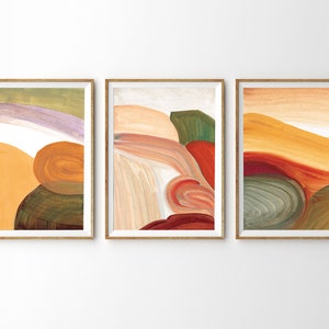 Set of 3 Abstract Prints, Warm Tone Prints, Earthy Boho Prints, Autumn Warm Color Prints, Set of Contemporary Art Print, Bohemian Modern Art