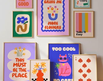 Funky Printable Wall Art, Retro Dopamine Poster, Cool Preppy Prints, Groovy Dorm Decor, Trendy Teen Room Decor, Digital Download