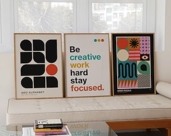 Väggkonst för hemmakontoret, motiverande citatposter, Bauhaus-konsttryck för mitten av århundradet, utskrivbar väggkonst för herrkontoret, digital nedladdning