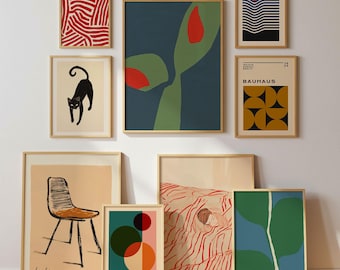 Retro Printable Wall Art, Minimalist Boho Print Set, Mid Century Modern Posters, Abstract Vintage Wall Decor, Digital Download