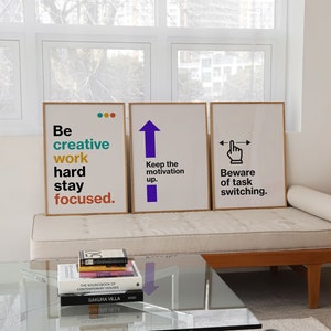 Motivational Office Wall Art, Inspirational Quotes Posters, Typography Set of 3 Prints, Home Office Affirmation Printable Digital Download