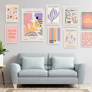 Pastel Colorful Gallery Wall Set, Flower Market, Matisse Prints and Motivational Quotes Poster, Set of 9 Prints Digital Download