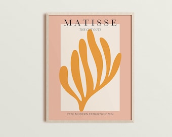 Matisse cut outs, Yellow leaf on pink, Famous art prints, Matisse exhibition poster, Henri Matisse poster, Abstract printable modern art