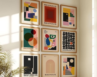 Printable Retro Wall Art, Mid century Modern Print Set, Geometric Bauhaus Posters,  Maximalist Colorful Gallery, Mcm Decor, Digital Download