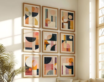 Geometric Printable Wall Art, Minimalist Boho Art Prints, Abstract Poster Set, Mid Century Modern, Neutral Earthy Decor, Digital Download