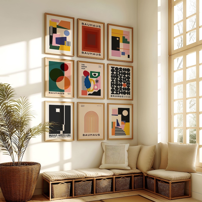 Set of 9 digital prints in mid century modern stylebauhaus print