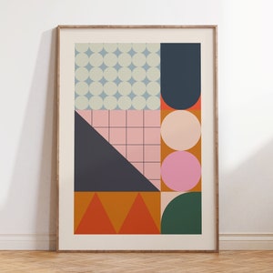 Colorful Eclectic Retro Wall Art, Geometric Mid Century Modern Print, Abstract Bauhaus Poster Maximalist Style Digital Download