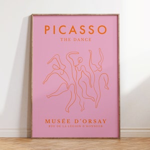 Picasso The Dance Print, Funky Pink and Orange Wall Art, Retro Museum Exhibition Poster Descarga digital