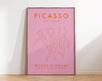 Picasso The Dance Print, Funky Pink and Orange Wall Art, Retro Museum Exhibition Poster Digital Download