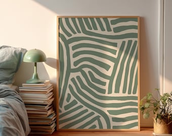 Minimalist Printable Wall Art, Boho Japandi Print, Abstract Contemporary Art, Painted Stripes in Sage Green, Trendy Poster, Digital Download