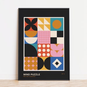 Geometric Colorful Retro Wall Art, Bauhaus Inspired Poster, Eclectic Quirky Print, Maximalist Mid Century Modern Wall Decor Digital Download