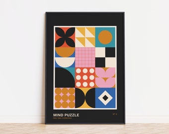 Geometric Colorful Retro Wall Art, Bauhaus Inspired Poster, Eclectic Quirky Print, Maximalist Mid Century Modern Wall Decor Digital Download