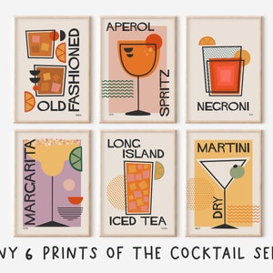 Bar Cart Print Set, Classic Cocktails Art, Retro Alcohol Prints, Drinks Posters Digital Download