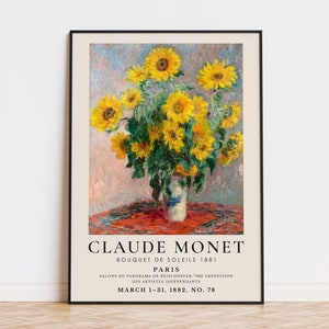 Claude Monet Print Exhibition Poster, Sunflower Painting Famous Art Print, Living Room Wall Art Digital Download