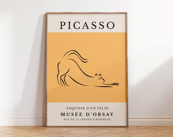 Picasso Cat Line Art Print, Museum Exhibition Poster, Minimalist Animal Sketch Digital Download