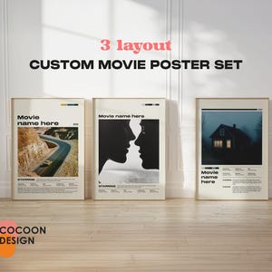 Custom Movie Poster, Retro Personalized Print Set, Mid Century Modern Wall Art, Unique Wall Decor, Movie Lover Gift, Digital Download