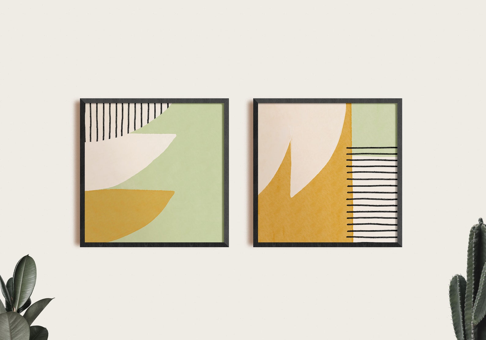 Mid Century Modern Art Set of Two Square Prints Abstract Etsy
