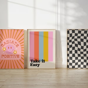 Funky Wall Art Print Set, Retro Preppy Wall Art, Girly College Dorm Decor, Groovy Aesthetic Motivational Quotes Poster Digital Download