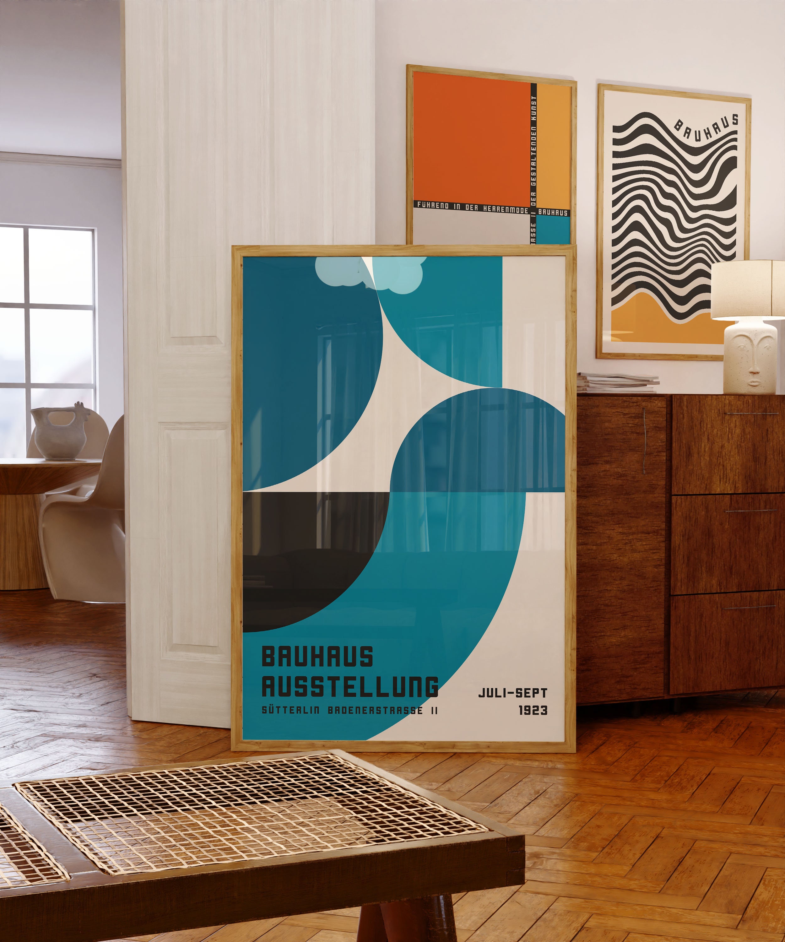 Bauhaus Exhibition Poster, Trendy Blue Wall Art, Retro Geometric Print ...