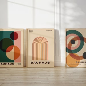 Conjunto de 3 láminas Bauhaus, pósteres vintage de mediados de siglo, galería de pared geométrica retro, decoración de pared de 3 piezas de moda (descarga digital)