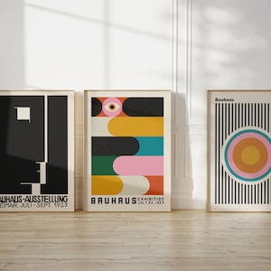 Bauhaus Set of 3 Prints, Eclectic Colorful Exhibition Posters, Modern Geometric Gallery Wall Set, Trendy Wall Decor Digital Download