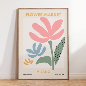 Blumenmarkt Druck Italien Milano, Dänische Pastell Retro Floral Digitaldruck, Bunte Rosa Skandinavische Blume Poster Digitaler Download