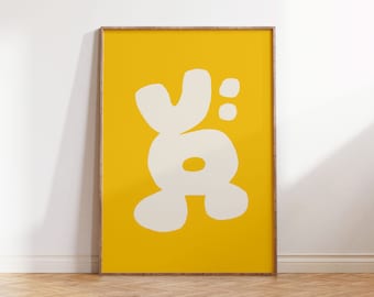 Arte de parede eclética amarela, impressão de arte moderna abstrata, pôster de surrealismo contemporâneo, download digital de arte de parede de sala de estar