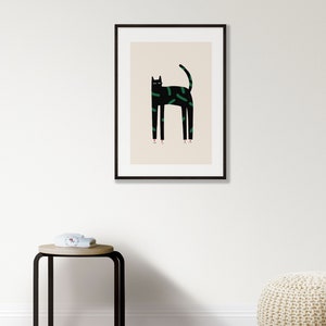 Retro Black Cat Print, Mid Century Modern Art, Boho Printable Wall Art ...