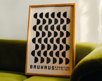 Bauhaus Geometric Poster, Printable Wall Art, Mid Century Modern Art, Retro Minimalist Print in Black and Beige, Mcm Decor, Digital Download