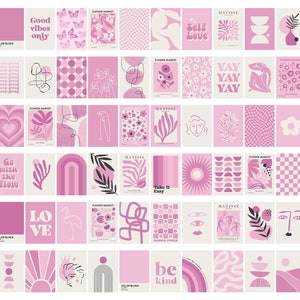 Kit de collage mural rose pastel, décor de chambre preppy esthétique, marché aux fleurs, impressions Matisse, ensemble rétro Boho de 72 impressions numériques 5x7 po.