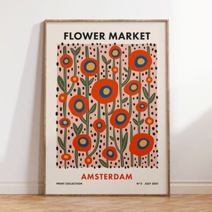 Flower Market Print Amsterdam, Retro Botanical Print, Colorful Abstract Floral Poster, Scandinavian Art Digital Download